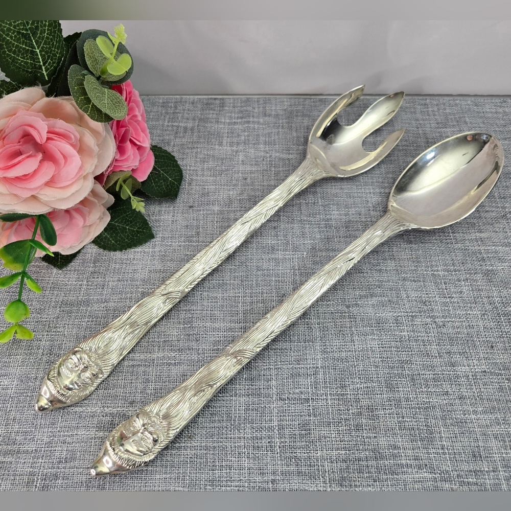 Vintage Santa Claus / Christmas Silverplated Pasta & Salad Serving Set